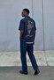 Men's Relaxed Straight Fit Contrast Stitched Jean Trousers Navy Blue - 4