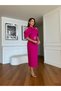 Women's Pink Summer Imported Scuba Fabric Belted Tassel Brooch Detail Lined Design Dress - 8