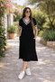 Women's V-Neck Ribbed Detailed Short Sleeve Midi Viscose Dress