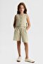 Nk Girls' Basic Knee Length Shorts 8-14 Years Green