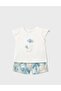 Girl's Floral Embossed Short Sleeve T-Shirt 2-10 Years Ecru - Blue