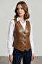 Carla Khaki Green Genuine Leather Crocodile Women's Vest