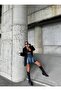 High Waist Denim Mini Skirt with Pile Detail - 4