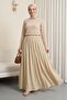 Elastic waist lined long waffle skirt - light mink - 4