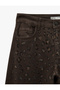 Cotton Leopard Patterned Stone Embroidered Jean Pants with Pockets - Loose Fit Jean - 6
