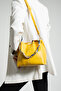 Women's Yellow Scarf and Chain Accessory Soft Leather 3-Compartment Handbag and Shoulder Bag - 2