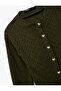 Slim Fit Long Sleeve Crew Neck Heart Button Detailed Cable Knit Cardigan - 5