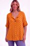 Women's Italian Orange Polka Dot Patterned Button Detailed 3/4 Sleeve Loose 100% Cotton Blouse Tunic