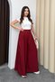 Pleated Wide-Leg Linen Palazzo Trousers with Elastic Waist at the Back 8980 - Burgundy - 5