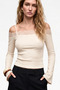Beige Lace Detailed Spanish Style 97% Cotton Strap Blouse