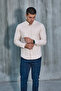 Bej Haki̇m Collar Lycra Linen Cotton Slim Fit Shirt - 6