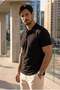 Orlando Polo Yaka Piqué Fabric Relaxed Fit Basic Buttoned Relaxed Fit Men's T-Shirt - Black - 3