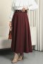 Thick Belt Layer Tivil Skirt with Pleated Side Zippers - Burgundy