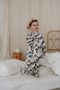 Panda Patterned Children's Pajama Set with Collar Detail