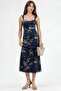 Floral Print Midi Dress with Heart Neckline