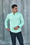 Mint Green Hakim Collar Lycra Linen Cotton Slim Fit Shirt - 3