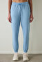 Blue High Waist Tie Detail Sweatpants