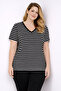 Women's Plus Size Black, Cotton Fabric, V-Neck Stripe Blouse 65N39094 - 5