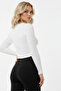 Women's long sleeve ribbed mini cropped blouse - ecru - 3