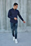 Dark Blue Judge Collar Lycra Linen Cotton Slim Fit Shirt - 2