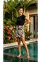 Women's Black and White High Waist Zippered Asymmetrical Skirt with Tie Detail - 2