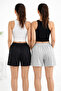 Women's 2-Piece Shorts Set Black-Grey Basic Comfortable Fit Casual Shorts with Elastic Waist - 4