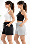 Women's 2-Piece Shorts Set Black-Grey Basic Comfortable Fit Casual Shorts with Elastic Waist - 3