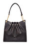 Brown Knitted Patterned Chain Detailed Pleated Women's Shoulder Bag