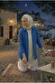 Collar-Closed Natural Linen Fabric Loose-Fit Comfortable Cut Shirt Cobalt Bluemavi̇si̇ - 3