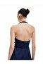 Double Breasted Collar Belt Detail Backless Flounced Long Denim Dress - 3