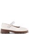 Cream Velcro Thick Soled Girls' Plush Ballerina Shoes - 3