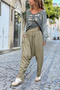 Bronze Color Pocketed Washable Soft Textured Brode Elastic Waist Baggy Cotton Casual Trousers 100 35