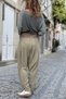 Bronze Color Pocketed Washable Soft Textured Brode Elastic Waist Baggy Cotton Casual Trousers 100 35 - 2