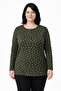 Women's Patterned Round Neck Relaxed Fit Combed Cotton Blouse for Middle Age and Above Mothers 8602 - 6