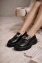 Women's Thick Sole Orthopedic Comfort Sole Leather-Look Loafer – Black - 4