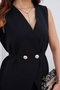 Women's Black Vest Trouser Suit Double-Breasted Buttoned Stylish Office Combination - 4