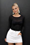 Women's Black Boat Neck See-Through Blouse Be269