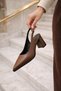 Women's Brown 7 Centimeter Heel Pointed Toe Women's Classic Leather Heeled Shoes Non-Slip Sole - 3