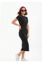 Women's Crew Neck Long Sleeve Camisole Ribbed Fabric Modest Dress Size 135 cm - 3