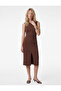 Slim Fit Round Neck Sleeveless Midi Dress with Front Slit Detail