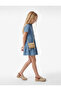 Cotton Buttoned Short Sleeve Shirt Collar Denim Dress - 2