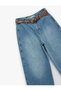 High Waist Cotton Belt Detailed Pocketed Short Wide Leg Jean Trousers - Wide Leg Jeans - 6