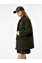 Collar Detailed Zippered Snap Button Pocketed Coat - 2