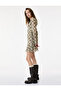 Long Sleeve Crew Neck Drape Detail Mini Plaid Dress - 2