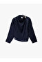 Textured Satin Blouse with Metal-Accented Asymmetrical Collar and Long Sleeves - 3