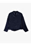 Textured Satin Blouse with Metal-Accented Asymmetrical Collar and Long Sleeves - 4