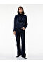 Textured Satin Blouse with Metal-Accented Asymmetrical Collar and Long Sleeves