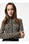 Slim Fit Long Sleeve Mock Neck Zippered Leopard Print Cardigan - 2