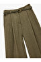 Loose Fit Pocketed Pleated Belted Palazzo Fabric Trousers - 5
