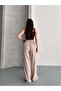 Women's Beige Textured Elastic Waist Casual Pants - 6
